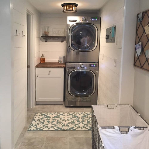 Industrial 3-Light Glass Flush Mount Ceiling Light,Matte Black Finish